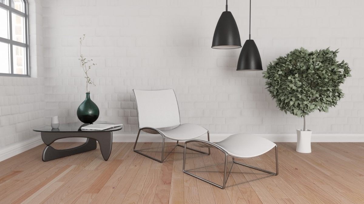 Un rendu 3D de l'intérieur d'une pièce moderne